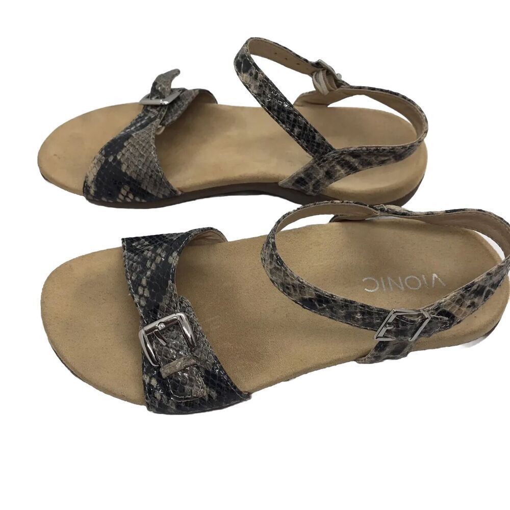 Vionic Womens Orthotic Sandals US 6W Snake Skin Leather Heel Strap Comfort Flaw